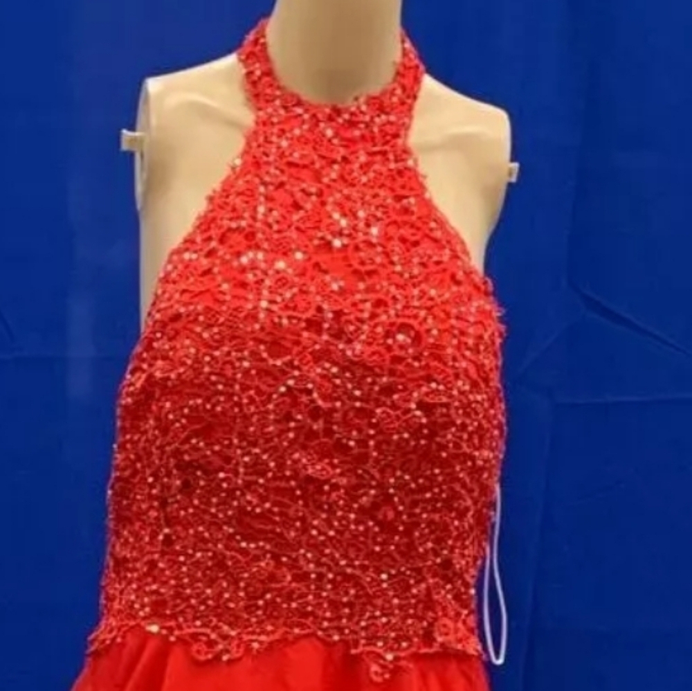 NOX Anabel Floral Lace Sequin Halter Dress Large - Picture 3 of 5